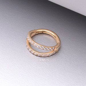 Implant Grade Titanium Golden Double Hoop Gems Seamless Clicker Ring - 8mm